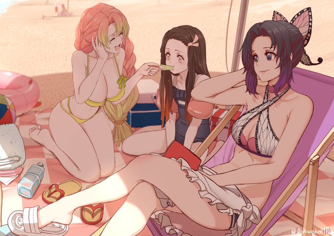 DISH🫧DOKOMI2026さんがTwitterに投稿した胡蝶しのぶ(鬼滅の刃)のイラスト。