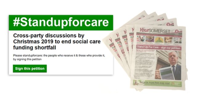 SomersetCouncil's tweet photo. The latest Your Somerset is hitting the streets. Check out the front page & make sure you sign our online petition calling for cross-party action on #socialcare funding
https://t.co/u7ubr8lhYs
#standupforcare #crisisincare @LGAcomms @CCNOffice @1adass @somersetccg https://t.co/JNIEs1l80p