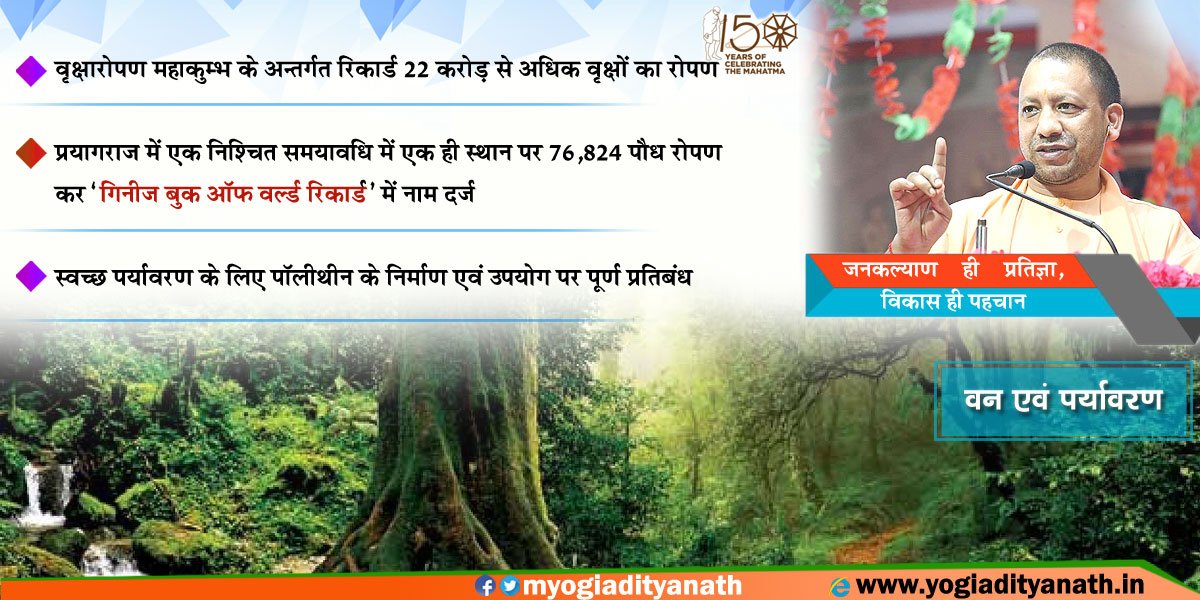 वन और पर्यावरण संरक्षण के लिए मुख्यमंत्री श्री @myogiadityanath जी के नेतृत्व में प्रदेश सरकार ने वृक्षारोपण कुम्भ और प्लास्टिक पर बैन लगाकर एक जनोपयोगी एवं दूरदर्शी कदम उठाया है जिसका लाभ आने वाली पीढ़ियों तक को मिलेगा।#जनकल्याण_ही_प्रतिज्ञा #विकास_ही_पहचान