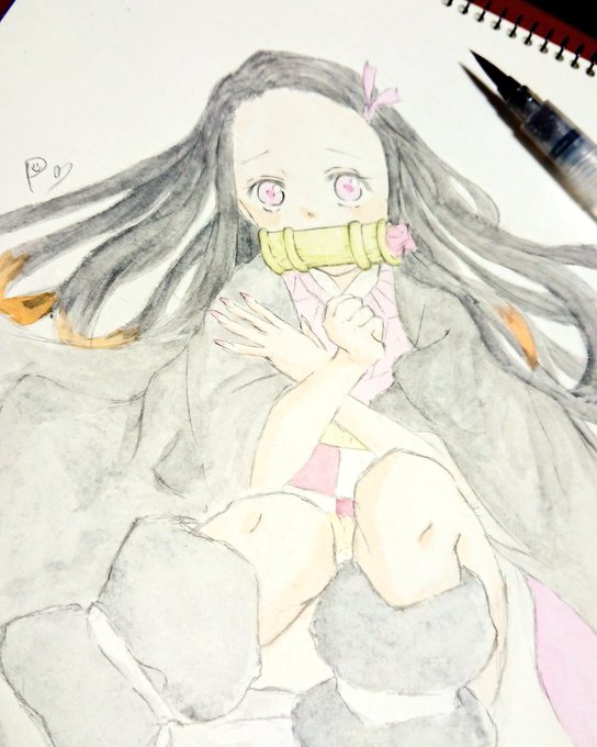 うこぎ🎨⭕🐤🍃さんがTwitterに投稿した竈門禰豆子(鬼滅の刃)のイラスト。
