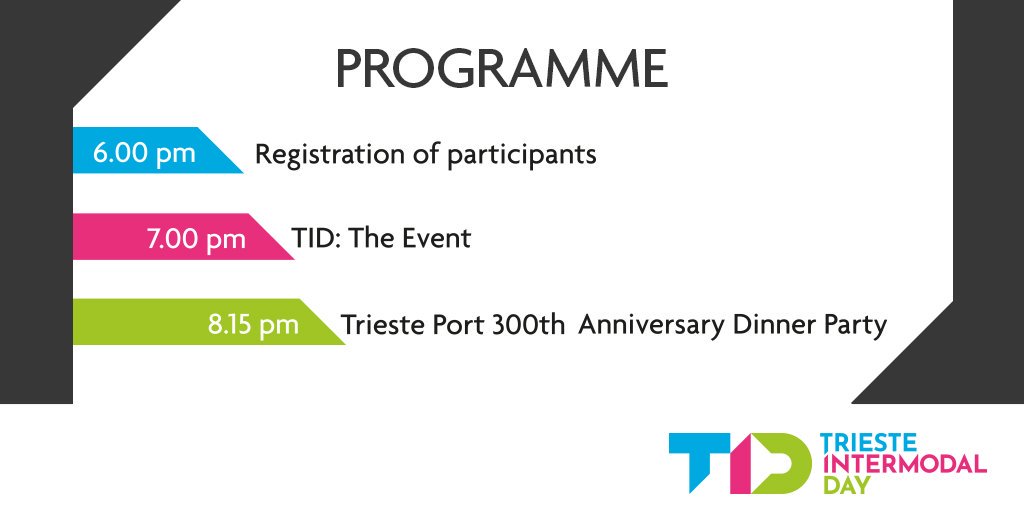 day_tid's tweet photo. TID. Trieste Intermodal Day. 🚄
An event to get people talking about the future of European intermodality in all its different components. 🌍
TID will be held on 19/09 in Trieste, in Magazzino 42, Molo Bersaglieri 3 🎯
For more informations: https://t.co/X8mSZeuktJ ⬅
#tid2019 https://t.co/qA2YoDnw81