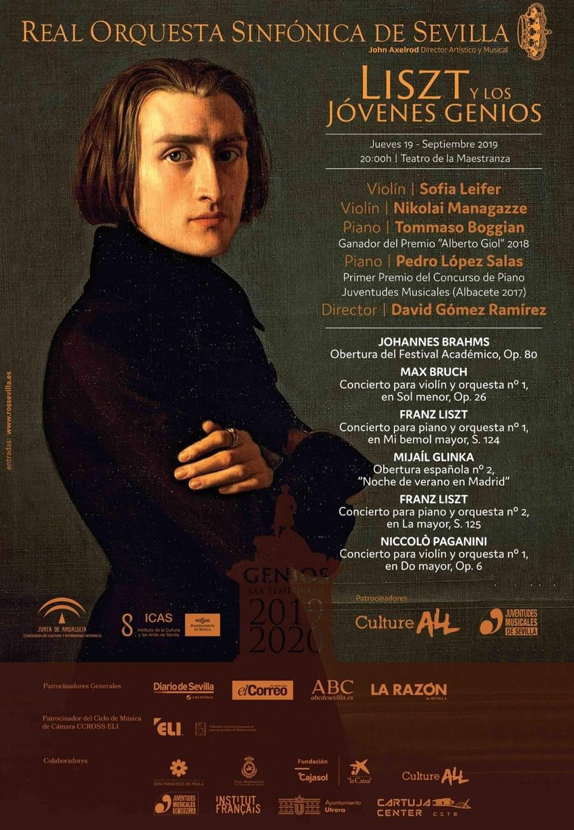 No puedes perderte la oportunidad que la <a href="/SevillaROS/">Real Orquesta Sinfónica de Sevilla</a> da #hoy en el <a href="/Maestranza/">Maestranza</a> con <a href="/ByDavidGomez/">David Gomez Ramirez</a> a 4 jovencísimos talentos de la Música: Sofia Leifer y Nikolai Managaze (violín), Tommaso Boggian y <a href="/PedroLopezSalas/">Pedro López  Salas</a> (Piano), al que presentamos <a href="/jumusevilla/">Juventudes Musicales de Sevilla</a> inaugurando la temporada!