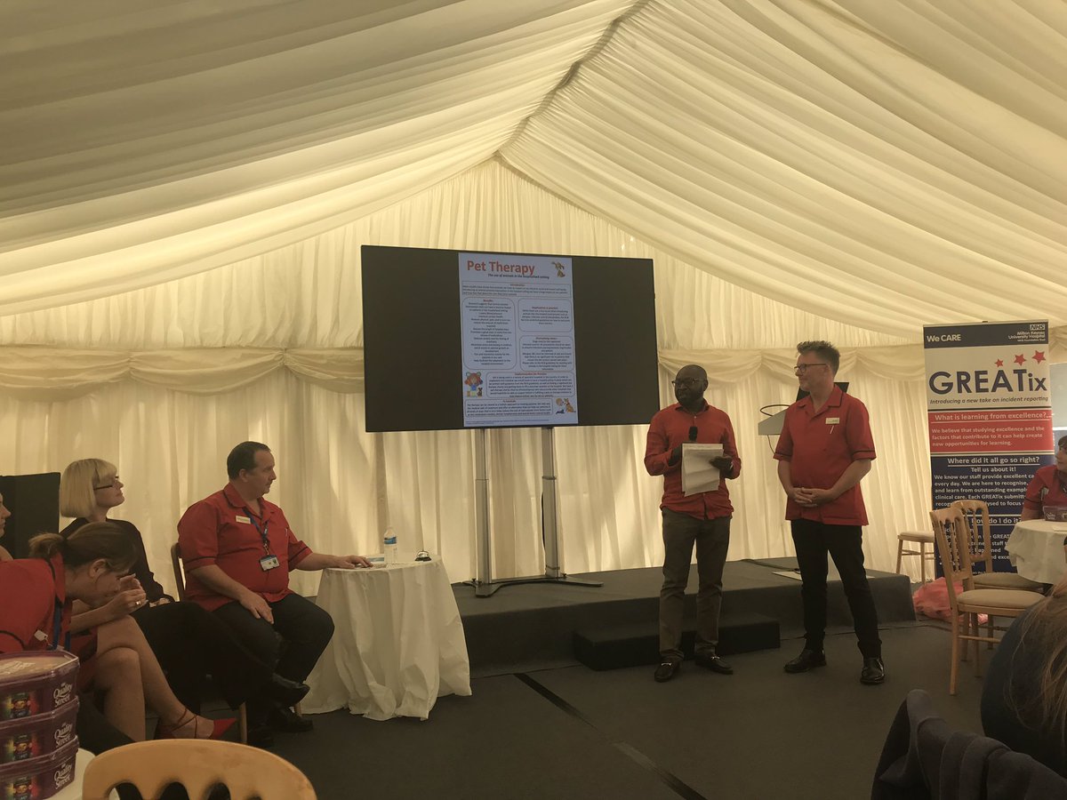 MKHospital's tweet photo. Our final presentation for #MKQI and the dragon’s is Michael and his Pet Therapy preceptorship project. Will he get the support he needs to take this further? https://t.co/JwbRATebL6