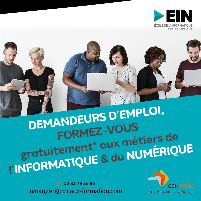 🎓 Demandeurs d'emploi, venez vous former aux métiers de l'informatique et du numérique ! 🎓
🖱Financées et rémunérées par la région, elles sont adaptées aux besoins des entreprises.
Plus d'infos sur ⏩ bit.ly/EINrentrée #numérique #informatique #digital #emploi #formation
