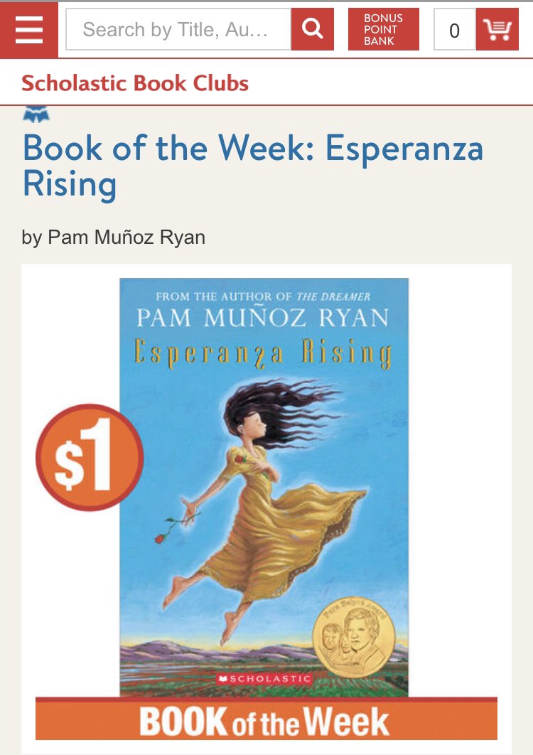JenSkoblicki's tweet photo. Hey 5th grade teachers- thinking ahead to future Modules of Instruction, Esperanza Rising is going to be one of our anchor texts used. And look at which book is the #bookoftheweek @scholastic 🤗 I can’t believe it’s ONLY $1!!!!!!!! #pbcliteracy https://t.co/UiCfaX4HWQ