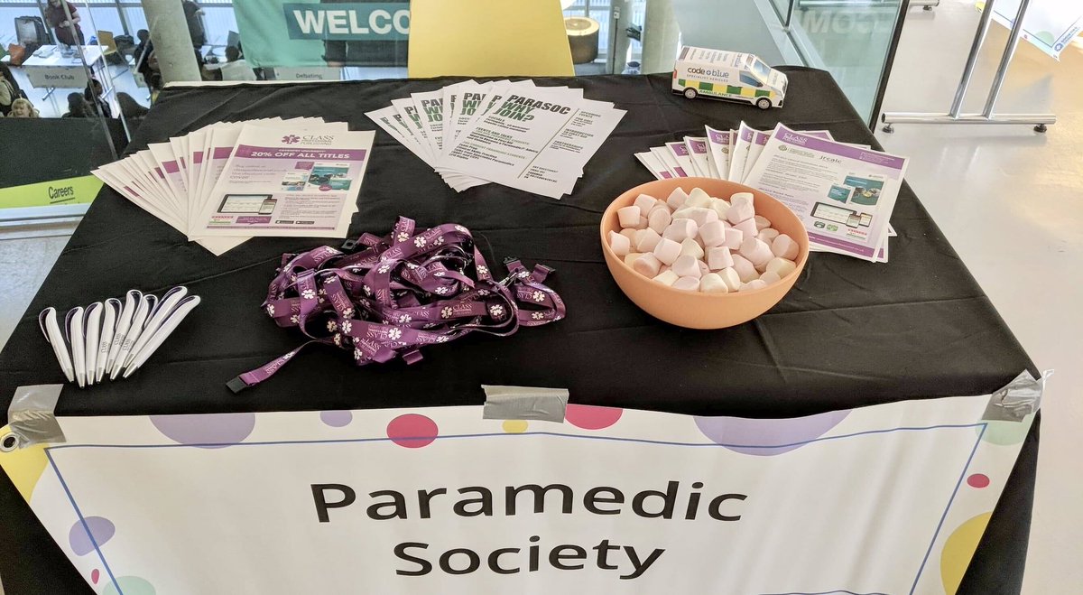 Come and visit us @ the hub, 11:00-4:00. Not only can we provide you with information about the amazing membership, there  is also free landyards, pens from @classprofessional and we have MARSHMELLOWS!! @CUparamedic @cususocieties 
 #sayhi #paramedicsociety #jointheteam