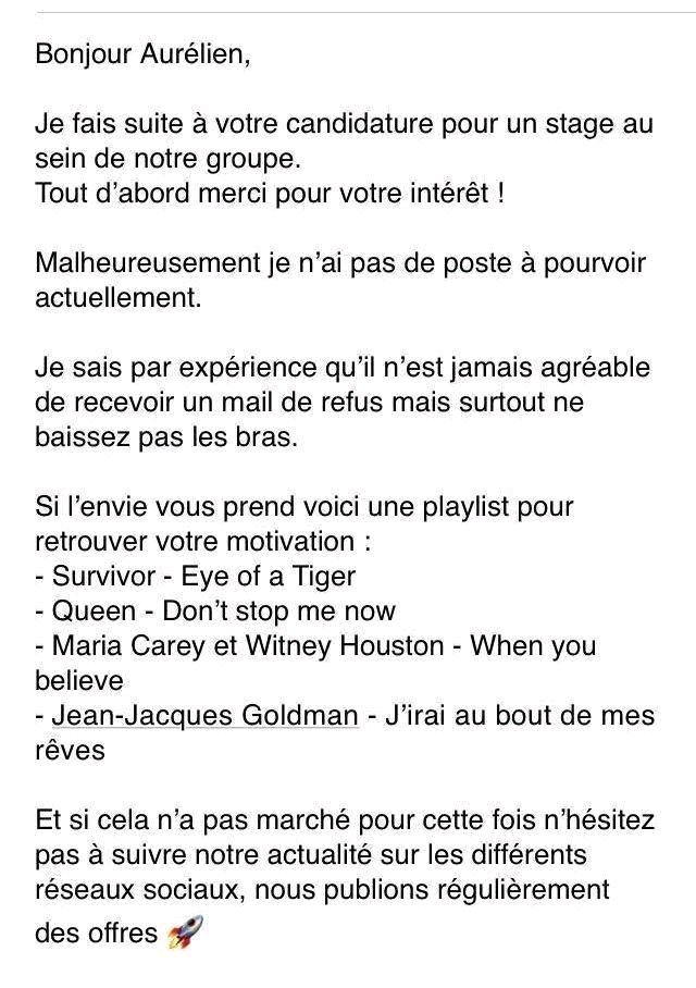 jesuisdigital's tweet photo. [VU SUR LINKEDIN] Quand on refuse ta demande de stage et qu'on te conseille une playlist pour rester au top 😋🎶🎵🎼 https://t.co/yaAGObr6B2