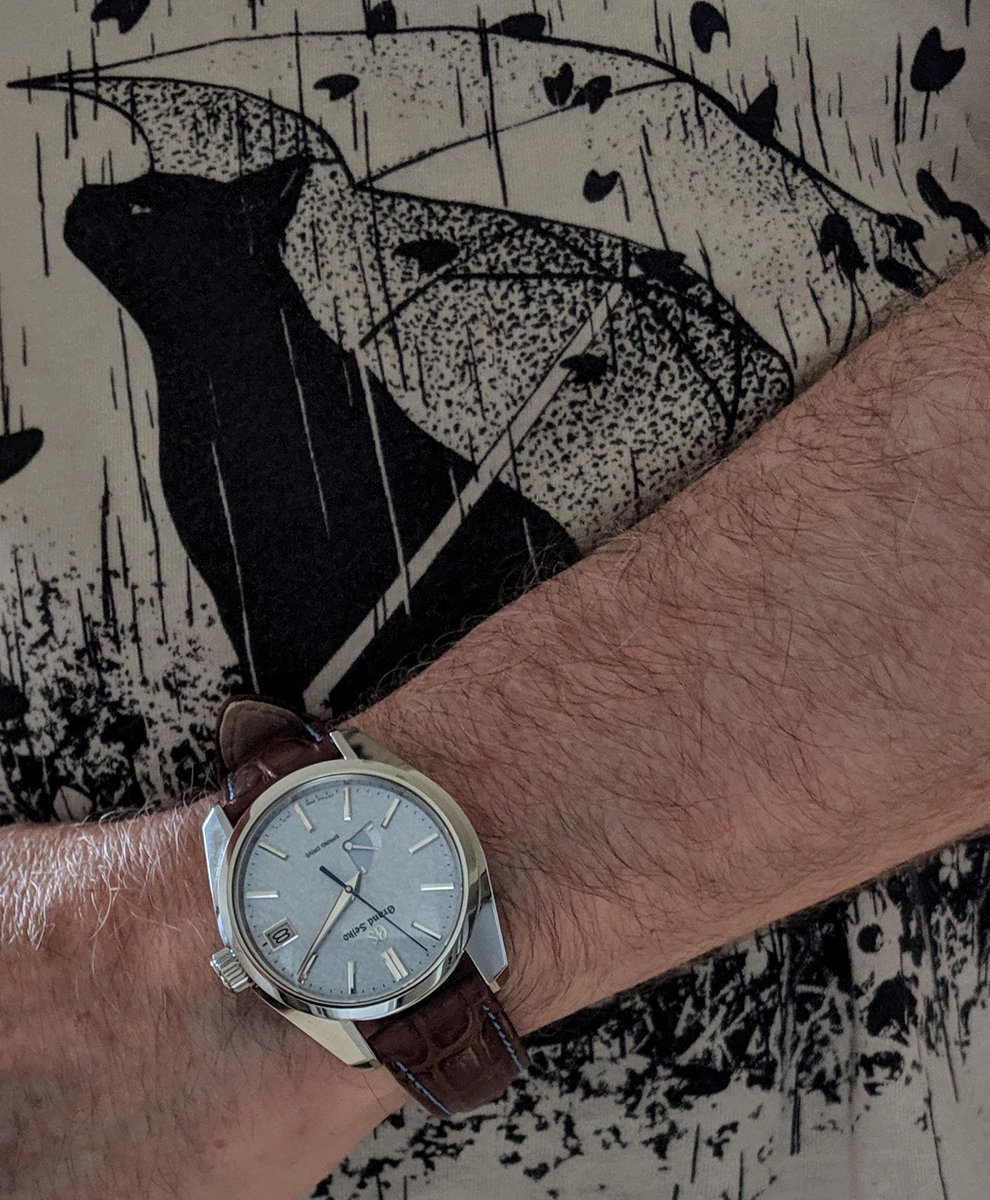 ABetterWrist's tweet photo. My cat was sleeping, so I did the next best thing: I took a photo of my watch with a cat t-shirt.

#grandseiko #grandseikospringdrive #cats https://t.co/11rqaiFADx