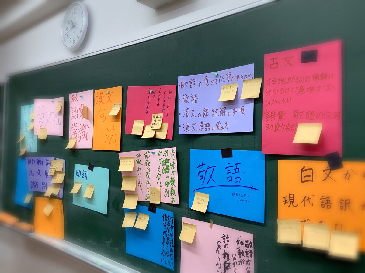 えにぐま در توییتر ９月はじめ ２学期以降の古典をどうしていこうか会議 を開き ディスカッションで自分たちの弱点を出し合い 画用紙 更に自分たちでアドバイス 付箋 する授業をした