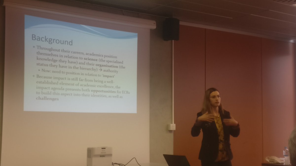 GemmaDerrick's tweet photo. Corina Balaban presenting our paper on ECR identities and the Impact Agenda with @heravalue and @martawrob. Thanks to @ENRESSH for the necessary platform to pursue this idea #ressh19 https://t.co/LHBsJe0CJg