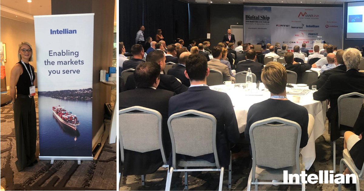 Intellian's tweet photo. We're really happy to be here in Rotterdam today. Some interesting topics being discussed at the Digital Ship CIO Forum in Rotterdam today. #DSRotterdam #IntellianNX #connectivity https://t.co/qcidmzaCmC