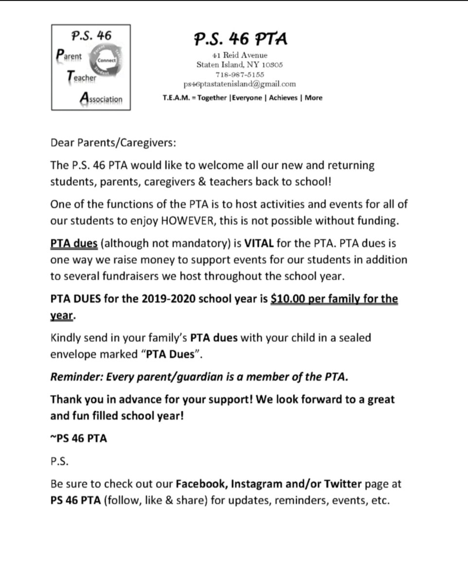 Ps46Pta's tweet photo. #PTADues https://t.co/b3oAivPjzf