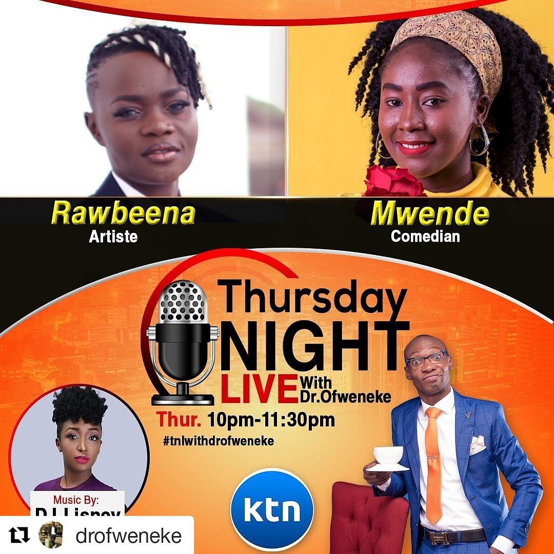 MwendeComedian's tweet photo. Tune in tonight #tnlwithdrofweneke @DrOfweneke @KTNKenya @KTNNewsKE @rawbeena https://t.co/TQEJMCZYK8