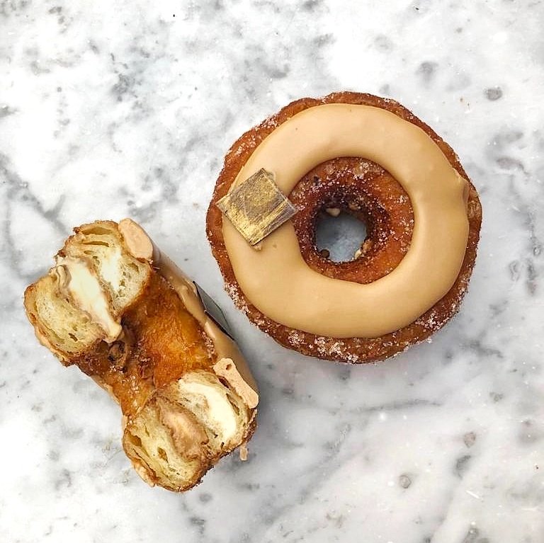 September's Coffee & Irish Cream Cronut® looking good 🙌. It’s filled with coffee ganache, Irish cream ganache and sprinkled with espresso sugar ☕️. Pre-order yours online (and skip the queue!) via DominiqueAnselLondon.com/Shop #DABLondon #Cronut