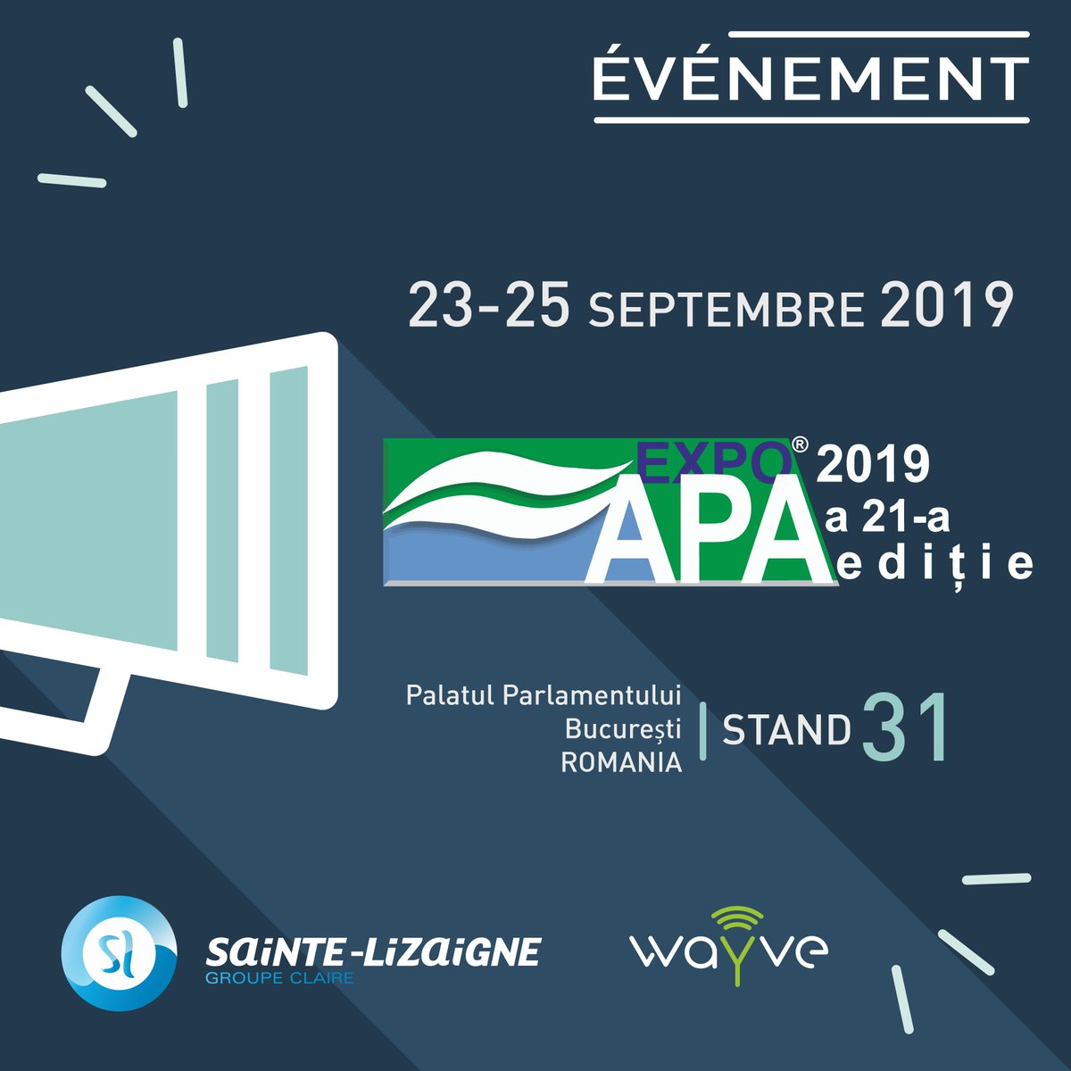 Dès lundi, nous serons présents au salon EXPOAPA 2019 à Bucarest. Nous y  présenterons les solutions <a href="/SainteLizaigne/">Sainte-Lizaigne</a> et <a href="/wayve4/">WAYVE</a>🔹Stand 31🔹

#salon #eau #evenement
