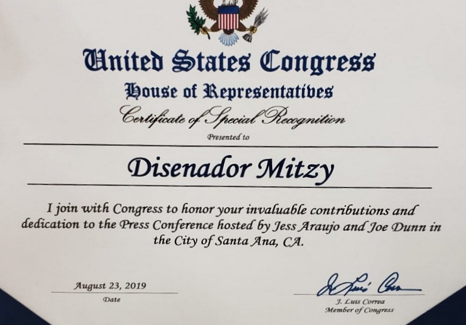 Gracias Congresista Lu Correa por el reconocimiento . Bendiciones