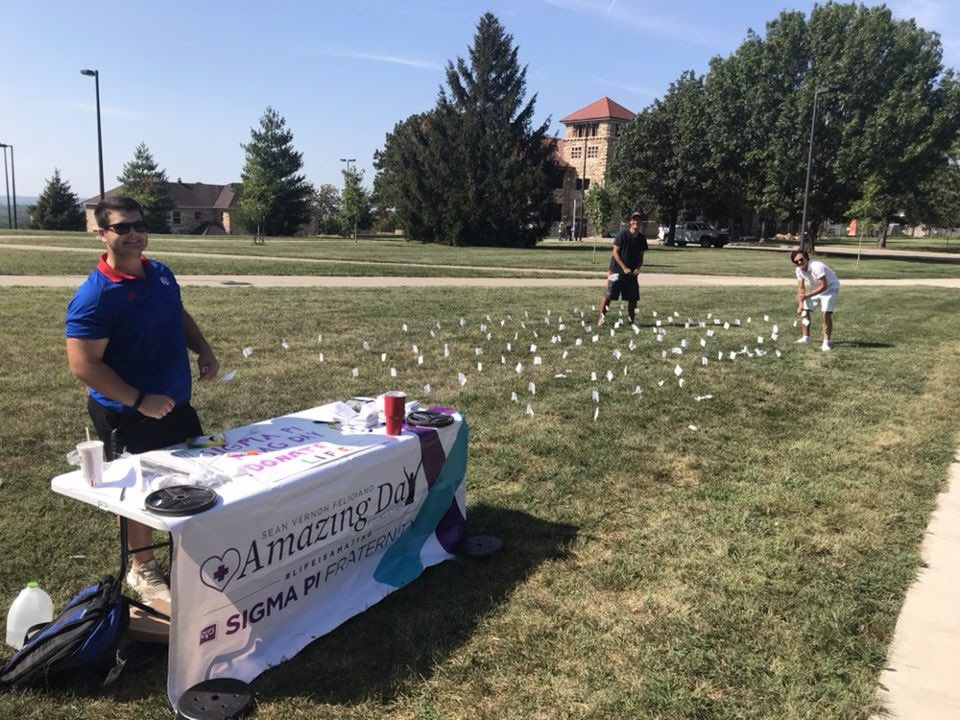 SigmaPiKU's tweet photo. Join us at Watson Library and help us raise money for suicide awareness during our Flag Day. With your donations you’ll receive a flag in honor of a friend or loved one affected by mental illness or suicide. All donations go towards the Amazing Day Foundation! #LifeIsAmazing https://t.co/IbK5Q1ntV0