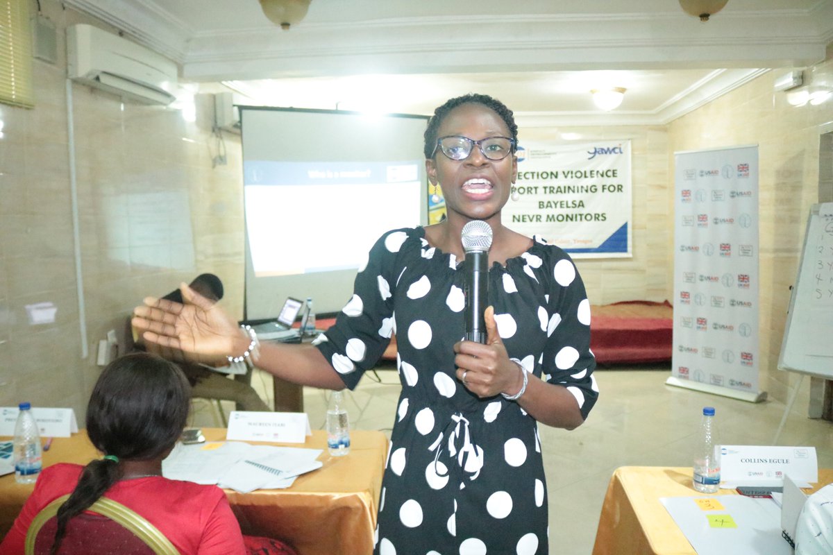 Kimpact_Global's tweet photo. Day 1 Training Continues: Becky Paul, Monitoring and Evaluation at @KDI_ng discusses how to monitor election violence.
#NEVRBayelsa #BayelsaDecides #WeAreForPeace

@nevrng @IFESAfrica @IFES1987 @USAID @UKaid @SituationRoomNg @WFD_Nigeria @CDDWestAfrica https://t.co/Yi7om5rrPI