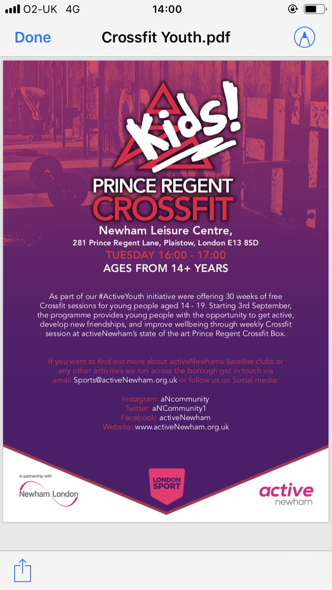 aNCommunity1's tweet photo. #activeYouth
Crossfit at Newham Leisure centre runs every Tuesday from 4:00 - 5:00 and is completely free for young people 12 - 19
Email sports@activeNewham.org.uk for more info #stayactiveNewham
@royaldocksacad @Cumberland_PE @BramptonManor1 @newvicsport @eleanorsmithsch https://t.co/KlDpl6V5Un