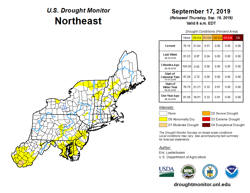 NOAANCEI's tweet photo. September 17: Abnormal dryness expanded across the northeast, particularly West Virginia, Maryland, Delaware, southeastern Pennsylvania, and southern New Jersey. https://t.co/hs7rCpQMsY #DroughtMonitor #WVwx #MDwx #PAwx #NJwx @DEdwx #WVdrought #MDdrought #PAdrought #DEdrought https://t.co/8WnZ92wncZ