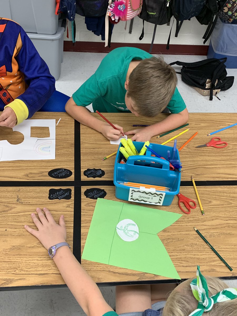 mrshollar's tweet photo. What better way to celebrate our #HouseColor day! Working with our classroom housemates to create a flag and cheer for in our own class! #pbis #rhes #CarverHouse #EdisonHouse #RowlingHouse @jk_rowling https://t.co/pbKWkA88Nl
