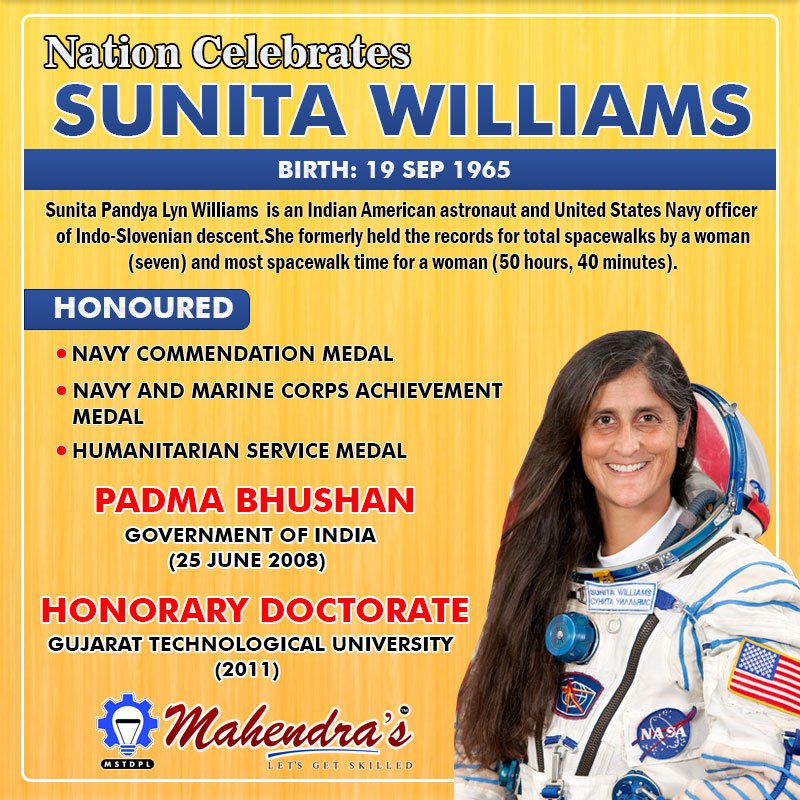 Mahendra Skills Nation Celebrates The Birth Anniversary Of An Indian American Astronaut Sunita Williams Sunitawilliams Birthanniversary T Co Mhvysqnvfe Twitter