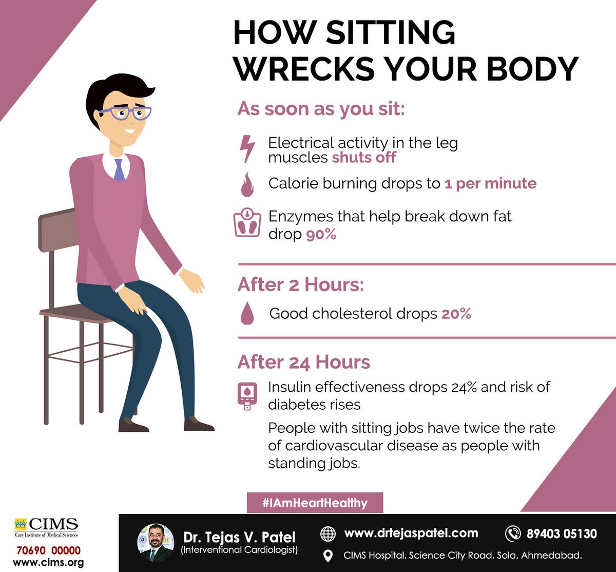 IAmHeartHealthy's tweet image. Sit all day at the office? You might want to rethink that. Long hours in the chair are bad for your health.
#IAmHeartHealthy #ProlongedSitting #SittingForLong