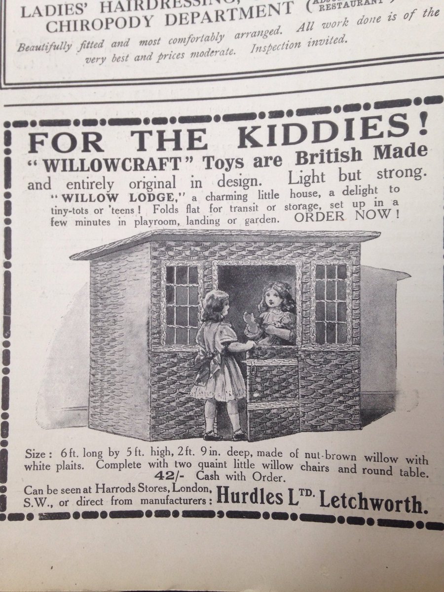 Willowcraft Toys ad dressing they're British made in Nov 1914. This little Wendy house is so sweet