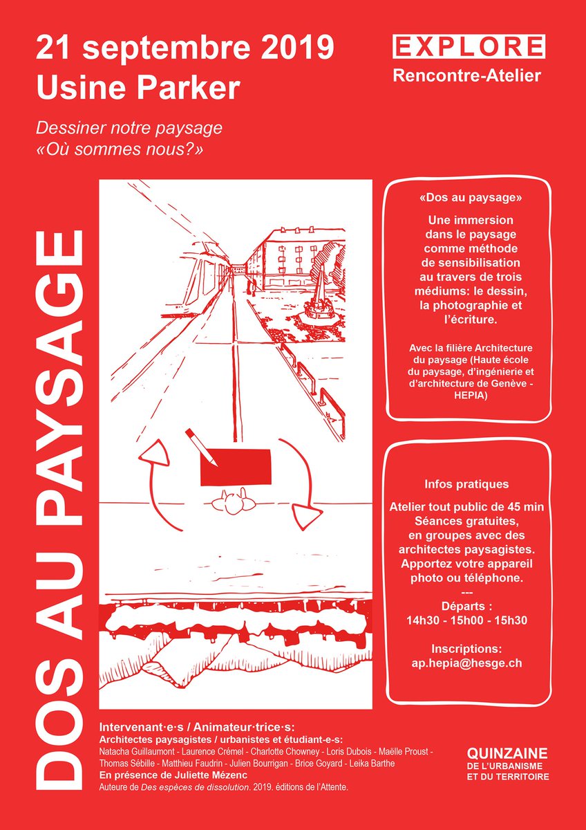 mdtconjoint's tweet photo. QUINZAINE DE L'URBANISME ET DU TERRITOIRE
Ateliers publics de l’exercice Dos au paysage.
Explorer et tester à travers le crayon, la photo et l’écriture une méthode d’immersion dans le paysage de Carouge avec des professeur-e-s spécialisé-e-s en architecture du paysage. https://t.co/L5E0DNsgpT