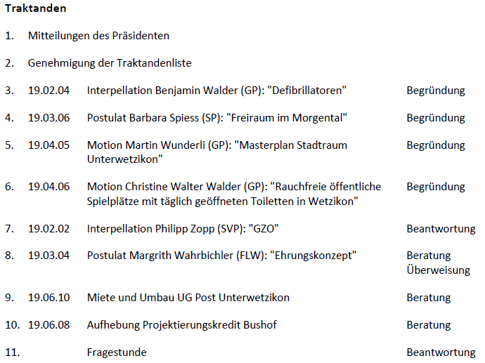 GGRWetzikon's tweet photo. Die nächste #Parlamentssitzung steht an: Es wird wieder einmal eine Fragestunde durchgeführt. Nebst Vorstössen beschäftigen auch zwei Geschäfte: Wie geht es mit dem #Bushof weiter? Erhält die Mobile #Einsatztruppe einen neuen Standort? https://t.co/oHcyMXC95P ^fg https://t.co/Dm3nRv0KZb