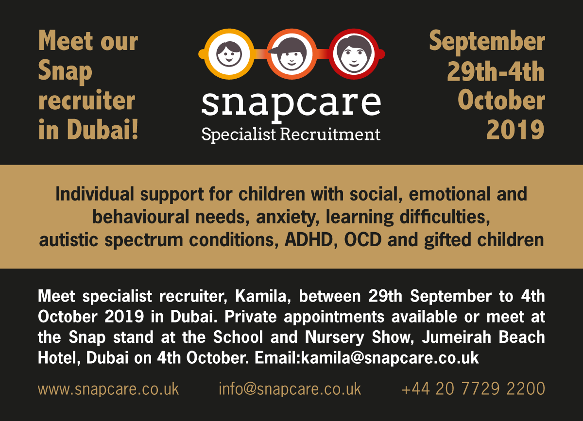 KamilaSnapCare's tweet photo. Are you attending The Dubai School &amp; Nursery Show @schoolshowuae on Friday 4th Oct? Please come to the Snap stand where @KamilaSnapCare will be happy to meet you! @JumeirahBeach Hotel, #Dubai , #UAE . #schoolshowuae #Nursery #school #education #SEN https://t.co/JbRnI06QYM