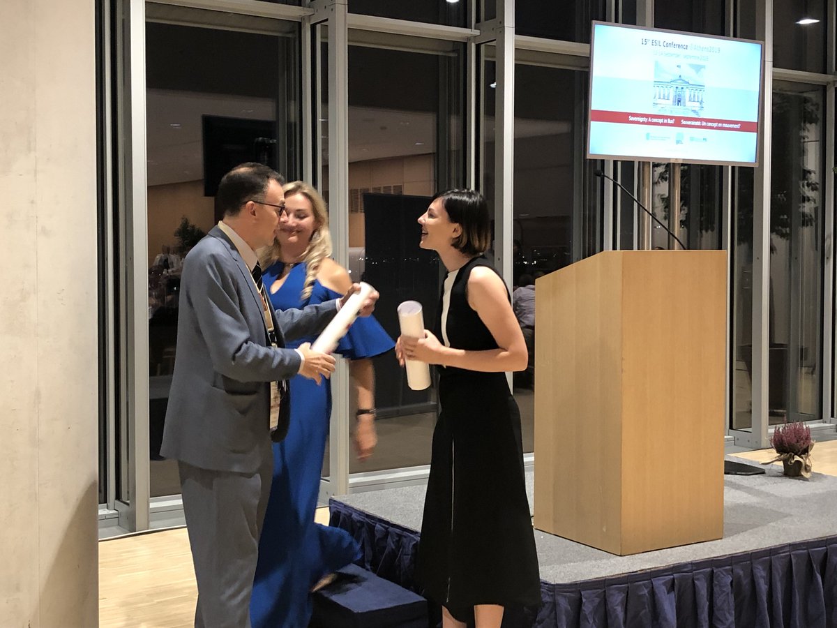 AthensPIL's tweet photo. A throwback to the Gala Dinner of the ESIL conference in Athens to extend our warm congratulations to Alice Ollino, which was awarded the @esil_sedi Young Scholar Prize for her conference paper, as well as to @MariePetersmann for her Honorary Mention! https://t.co/vjxGDHdcNT