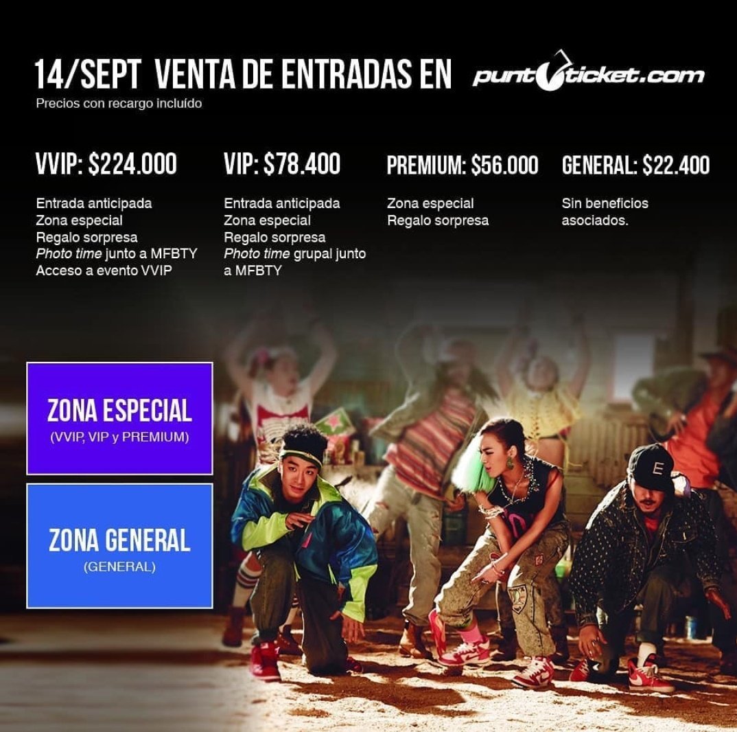 MFBTYEspanol's tweet photo. Chile! Las entradas para #MFBTY en el Teatro Novedades se venderán por medio de la página https://t.co/7MWrMMIdoC y los precios ya aplican los cargos de servicio. 
También los beneficios que te dan cada entrada para estar más cerca de @DrunkenTigerJK @Bizzionary y @Yoonmirae 🤙🏻 https://t.co/w1VLFgJlsz
