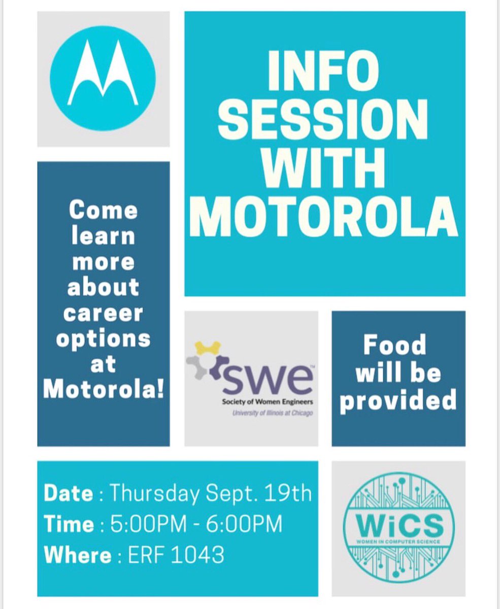uicwics's tweet photo. Get excited! WiCS will be having it’s second GBM of the semester with @uicswe where we will be hosting Motorala Solutions! We hope to see you all there! https://t.co/fRScBlLSt9