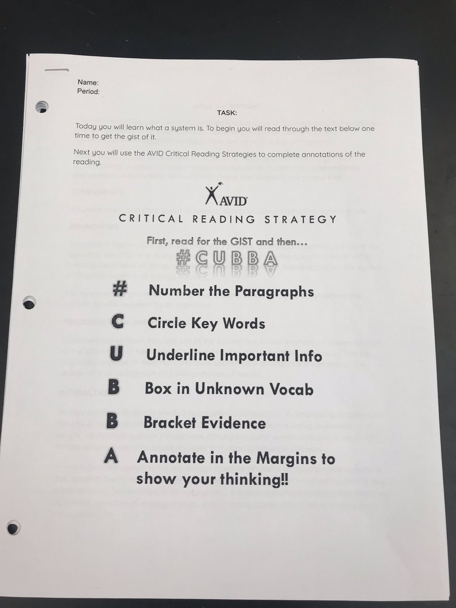 CMS_Ferguson's tweet photo. Using the #CUBBA #AVID reading strategy to breakdown the idea of systems in science class. @cmsjukic @cmsadmins https://t.co/G3oksYNEWB