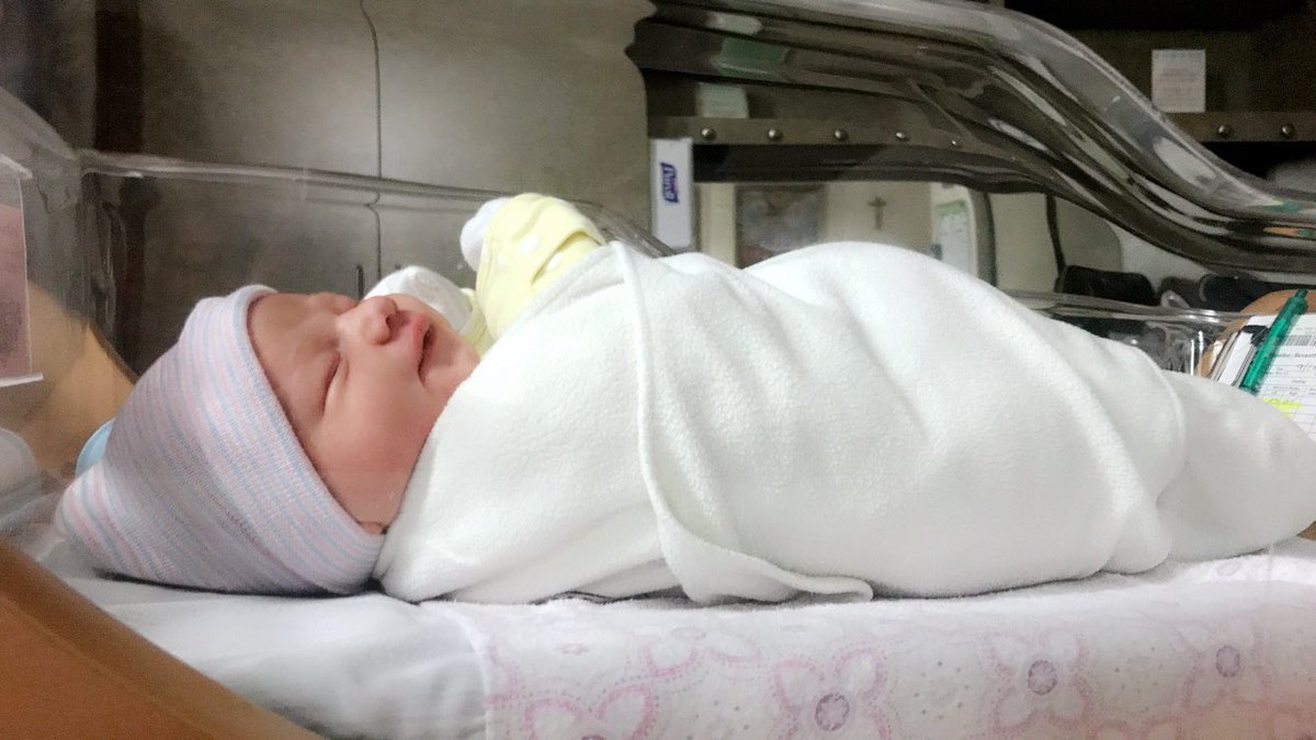 1PSmith1's tweet photo. My wife Kelsey and I would like to introduce Mila Kaye Smith who made us a family of three yesterday morning at 11:10.  She was 7 lbs. and 7.7 oz and 19 3/4” long and we couldn’t be happier!! Mama and baby are doing awesome!! https://t.co/V67wnV4yXY