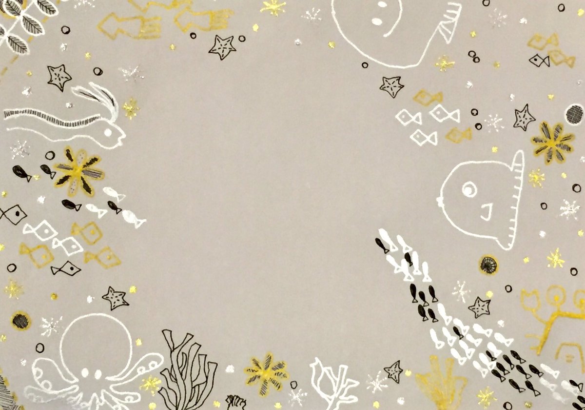 Kotomi Twitterren 水族館のレター用紙 シルバーのペンとゴールドのペンで描いたので 光の当て具合で表情がかわります 写真撮るのが下手でうまく伝わるといいな 手書き イラスト