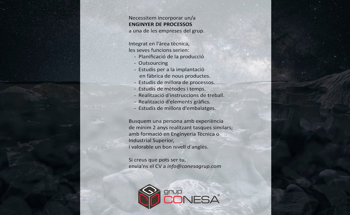 Necessitem incorporar un/a ENGINYER DE PROCESSOS a una de les empreses del grup.
#enginyeria #minerals #ocupació #innovació