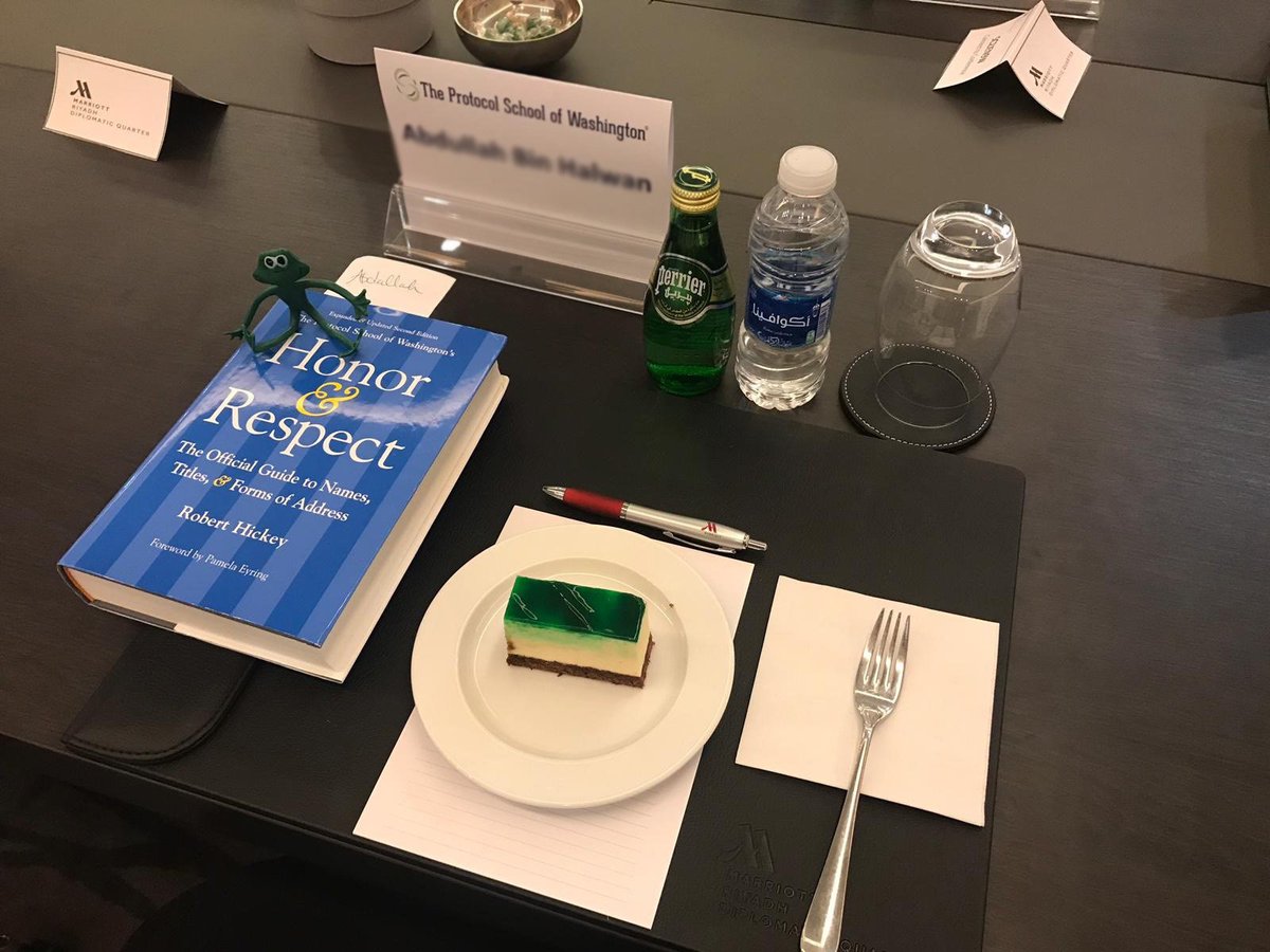 the_psow's tweet photo. In recognition of Saudi's upcoming National Day, Robert and Diane surprised our International Protocol Manager Training students with some special treats in Riyadh, Saudi Arabia. #precedence #titlesandformsofaddress #seating #ceremonies #VIPmanagement https://t.co/xE9Ci4EMfs