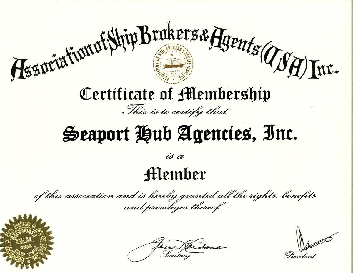 SeaportAgencies's tweet photo. Seaport Agencies is proud to be a certified ASBA agent company that meets the quality standard for ship brokers and agents!!  #ASBA #FONASBA #certifiedagent https://t.co/BBiuXZM2oA