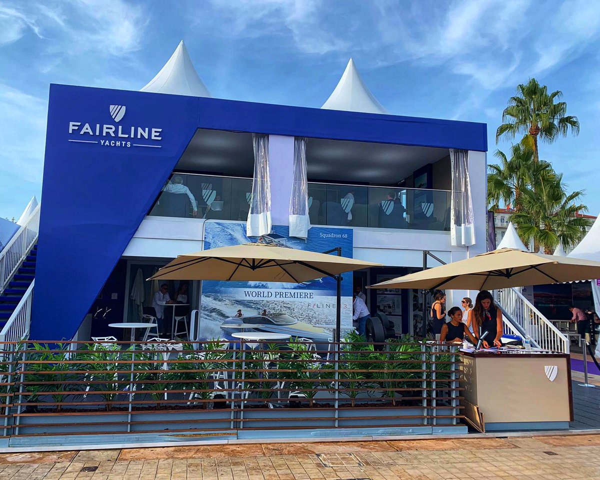MatterXP_Ltd's tweet photo. Getting the party started! Here’s where @FairlineLtd threw an epic party at the weekend for their clients and customers in Cannes to celebrate the launch of the Squadron 68 and first public outing for the F//Line 33 #branding #experiential #marketing #design #cannes #matterxp https://t.co/nzX9PdPmJq