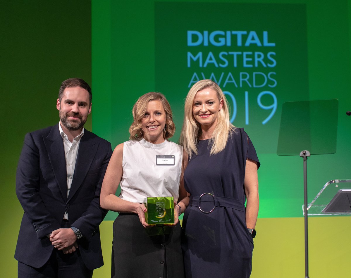 Digi_masters's tweet photo. Huge congratulations to Clare Gilmartin @thetrainline for winning CEO of the Year, and to Amy Cole @instagram for the picking up the #greencube trophy for Rising Star at the 2019 Digital Masters Awards #digimasters https://t.co/3cbMTUw3Ux