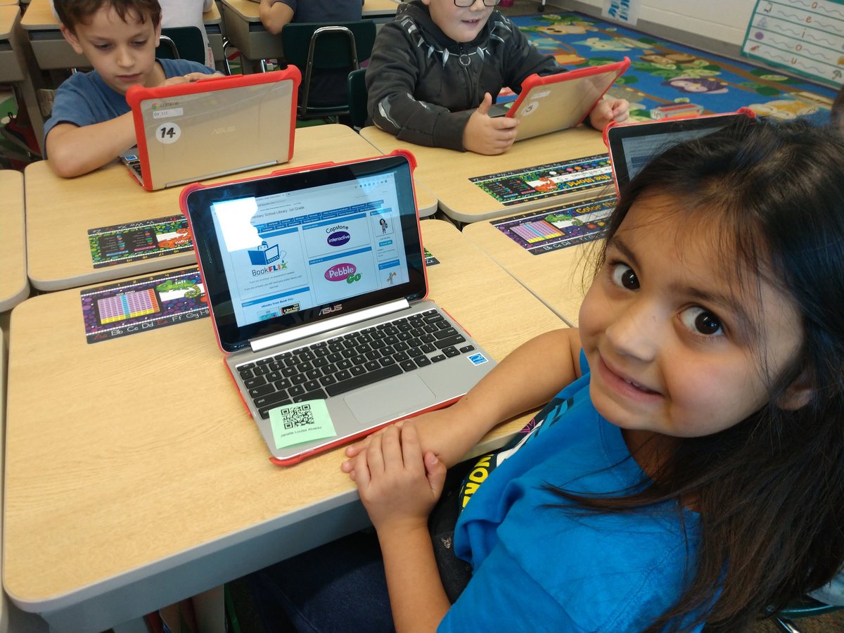 LibraryGV's tweet photo. @GV_Wilson Mrs. Duffy's firsties learned how to access @Scholastic #BookFLIX eBooks & audiobooks from @PowerLibrary via the @LibraryGV website today. So many choices for fiction/nonfiction books! #gvlib #wilsonsd #gv_wilson #welovebooks https://t.co/PbBgRxnLA6