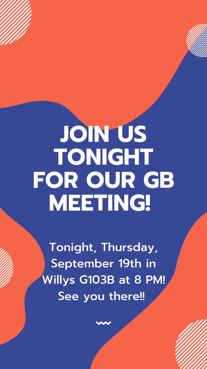 Hope to see everyone at 8 PM tonight!! We will be talking about important upcoming events and activities so you won’t wanna miss it 😊