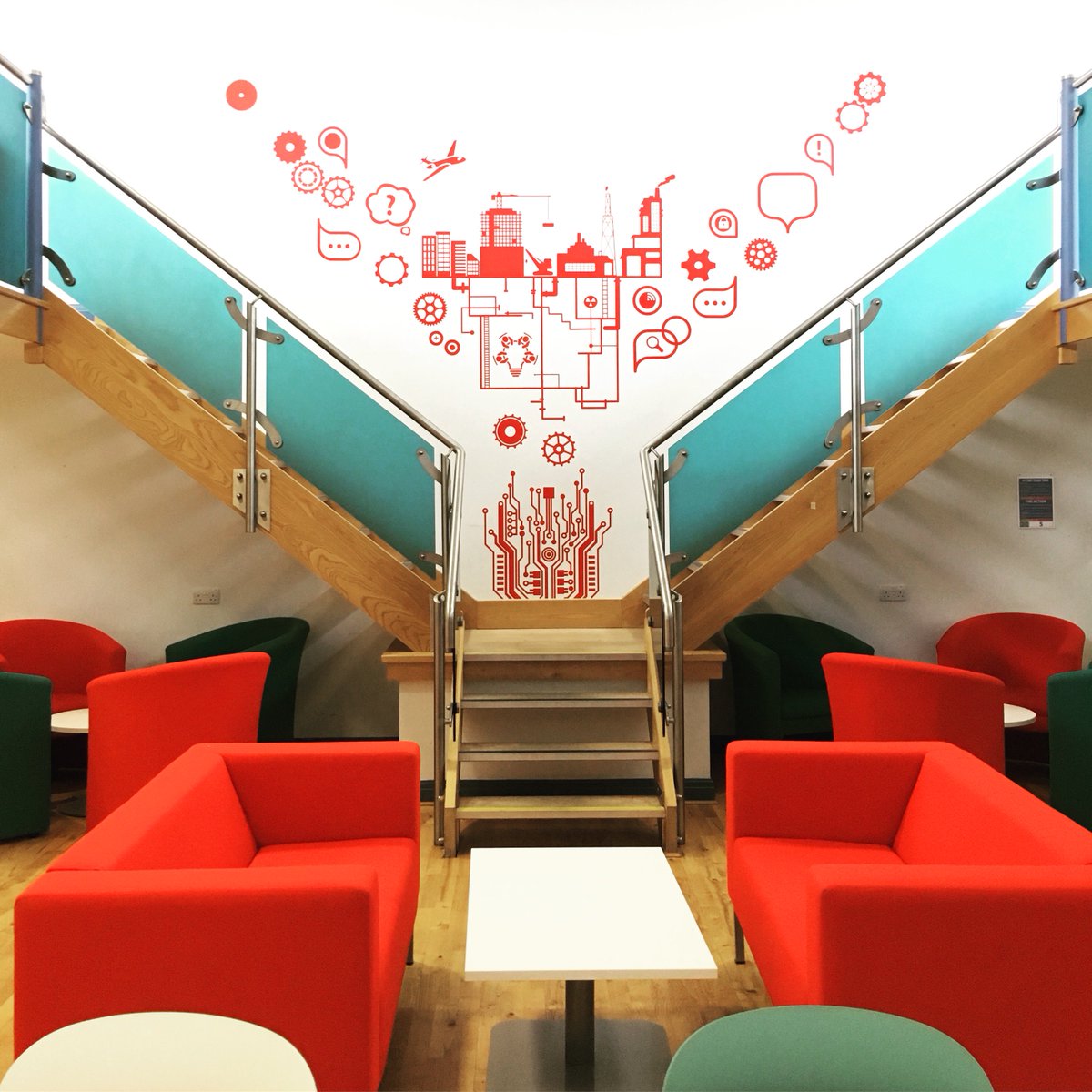 uswprintdesign's tweet photo. In-house Bespoke wall design and vinyl application for Student Social Space for School of Engineering | Gofod Cymdeithasol I Fyfyrwyr yr Ysgol Peirianneg ✈️⚙️💬🙌🏻❤️ Contact us if you have a space to create! #universityofsouthwales #prifysgoldecymru #uswprintanddesign https://t.co/adAFMR44qN