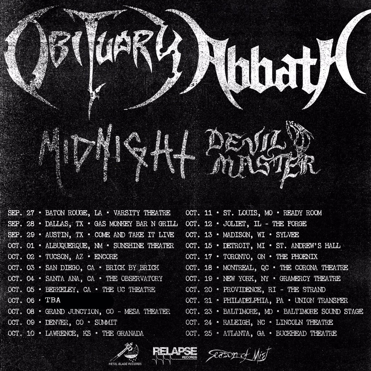 obituarytheband's tweet photo. Last couple practices before we head out for the US Tour with @ABBATHband &amp; Midnight &amp; DevilMaster.!!
Who’s going?
#RottingSlow
https://t.co/QjFVaRIxQE https://t.co/utdfJeSc9a