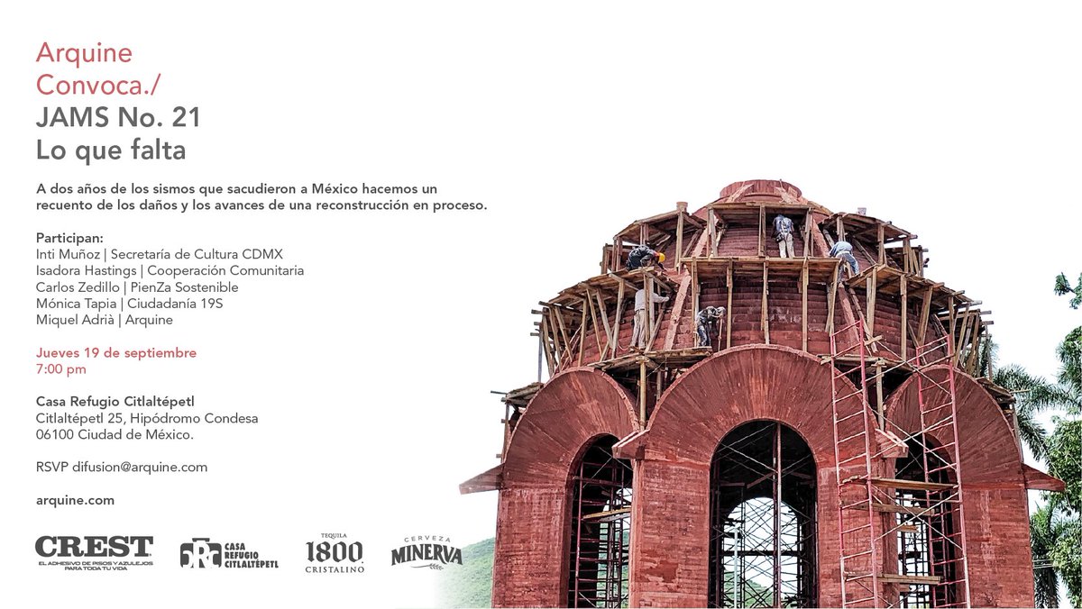 Hoy, reflexionamos sobre lo que falta por hacer de la reconstrucción a dos años del 19S. 
Los esperamos en <a href="/CRCitlaltepetl/">Casa Refugio Citlaltépetl</a> a las 7:00pm.