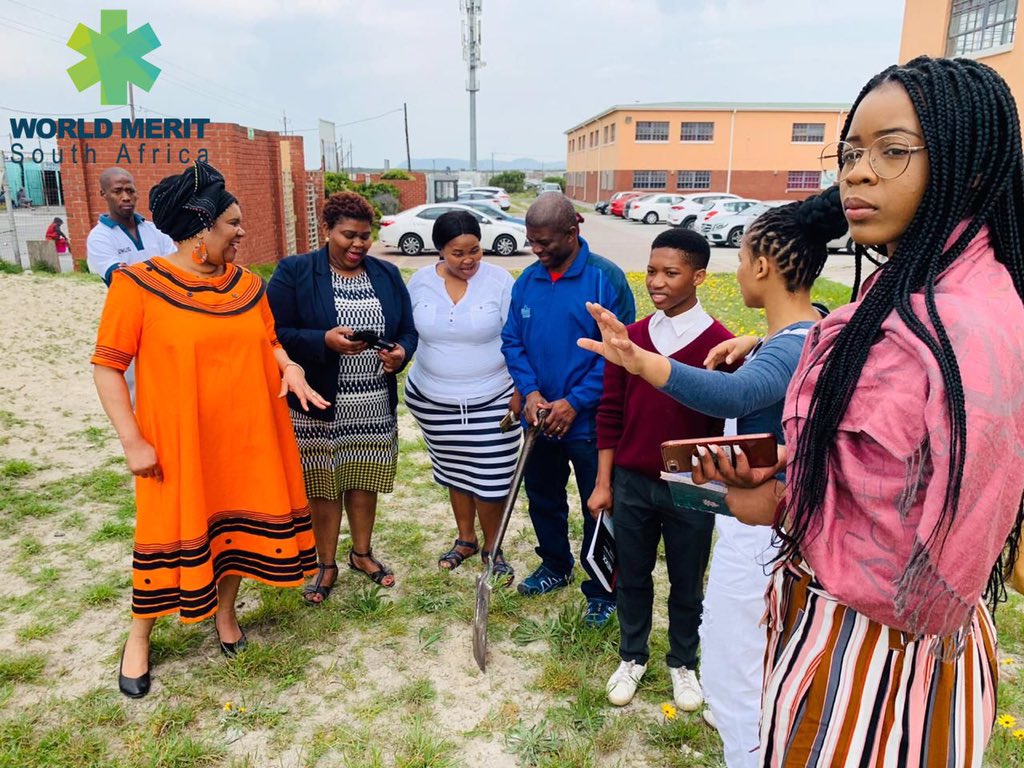 WorldMeritRSA's tweet photo. Cape Town team visited Siphamandla High School: a collaboration of @missearth_sa and World Merit SA where we planted and named the 15 trees after the young girls that have lost their lives to Gender based violence.

#MissEarthSA #DTUSkylab #EcoWarrior #WorldMeritSA #wmrsa https://t.co/IcFzFXLZgz