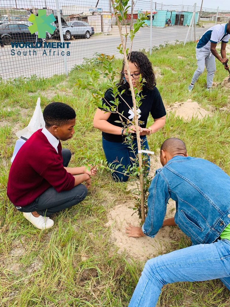 WorldMeritRSA's tweet photo. Cape Town team visited Siphamandla High School: a collaboration of @missearth_sa and World Merit SA where we planted and named the 15 trees after the young girls that have lost their lives to Gender based violence.

#MissEarthSA #DTUSkylab #EcoWarrior #WorldMeritSA #wmrsa https://t.co/IcFzFXLZgz