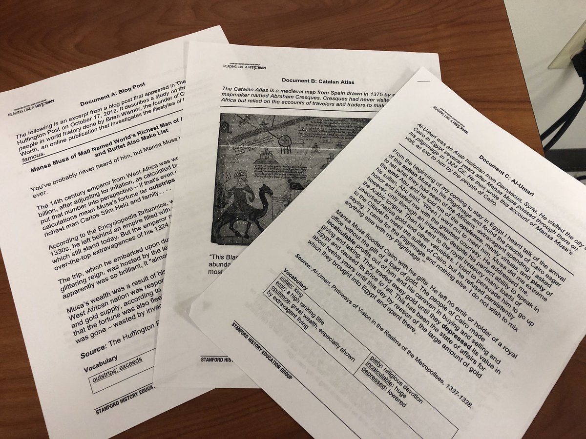Prowlander's tweet photo. Historical Inquiry Lesson @SHEG_Stanford @AspireKy with 7th graders. Was Mansa Musa the richest person ever? #sourcing #corroboration #inquirylesson #thinkinglikeahistorian https://t.co/OjJjyqbo6U